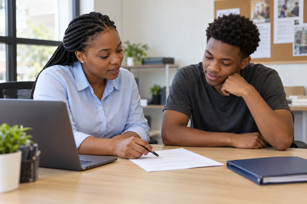 An application specialist helping a learner review a checklist